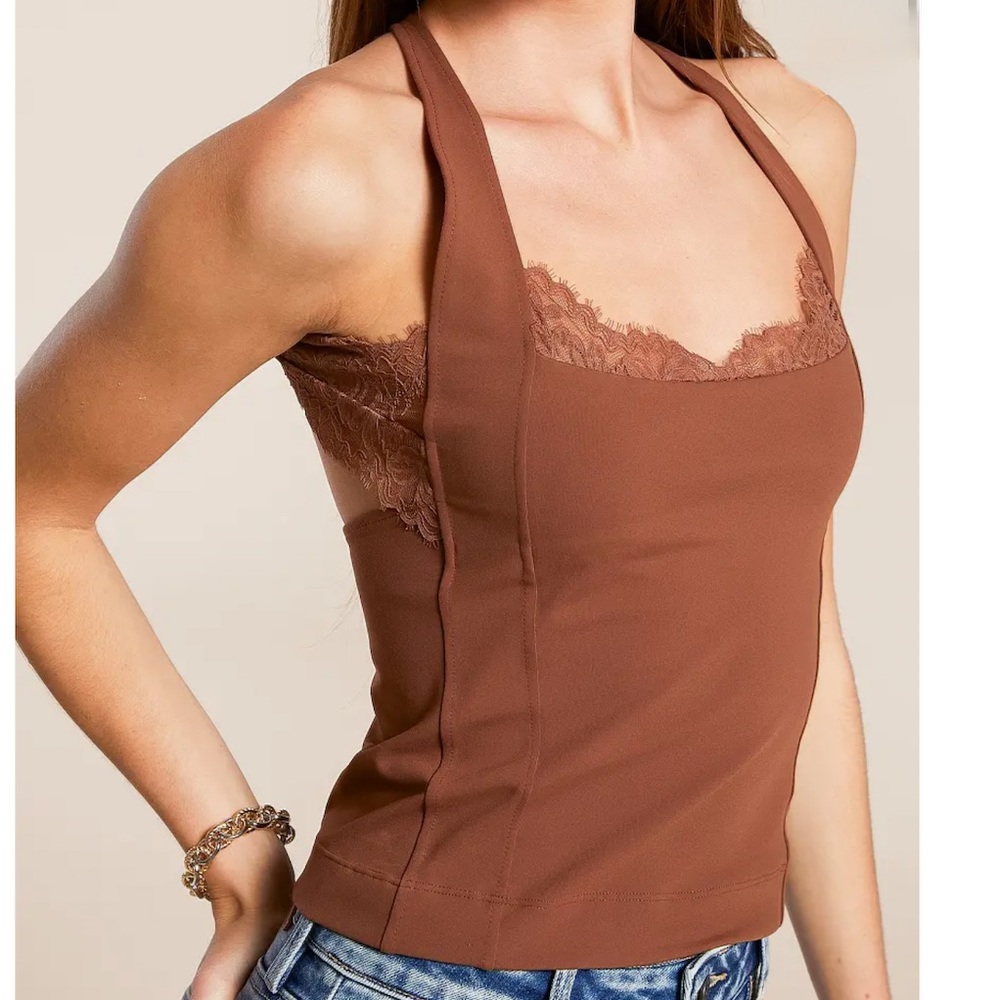 Free People
Looking Good Cami - Nutmeg - Chestnut Brown Lace-Trim Tank Sz S NWOT